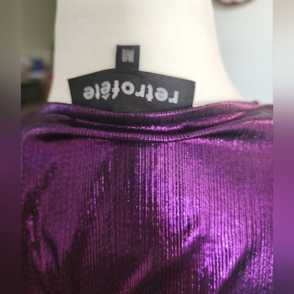 Retrofete High Low Metallic Violet Wrap Dress Size M - Picture 6 of 6